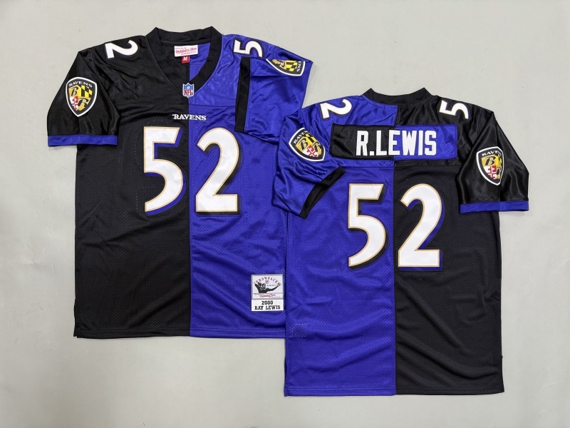 Men 2025 Baltimore Ravens #52 R.Lewis black purple Throwback Limited NFL Jersey style 001